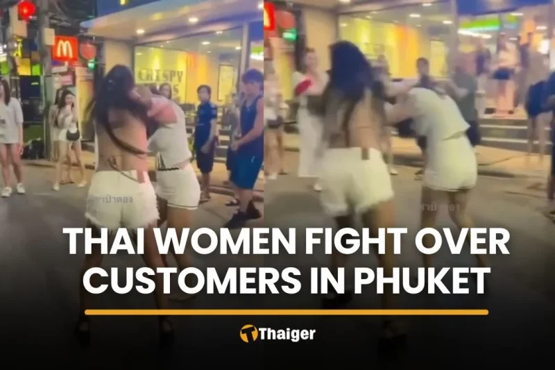 Two Thai women filmed brawling on Phuket street over customers