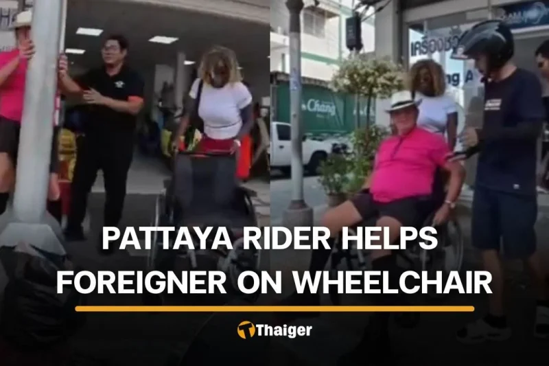 Pattaya taxi rider stops to help foreign wheelchair user on footpath