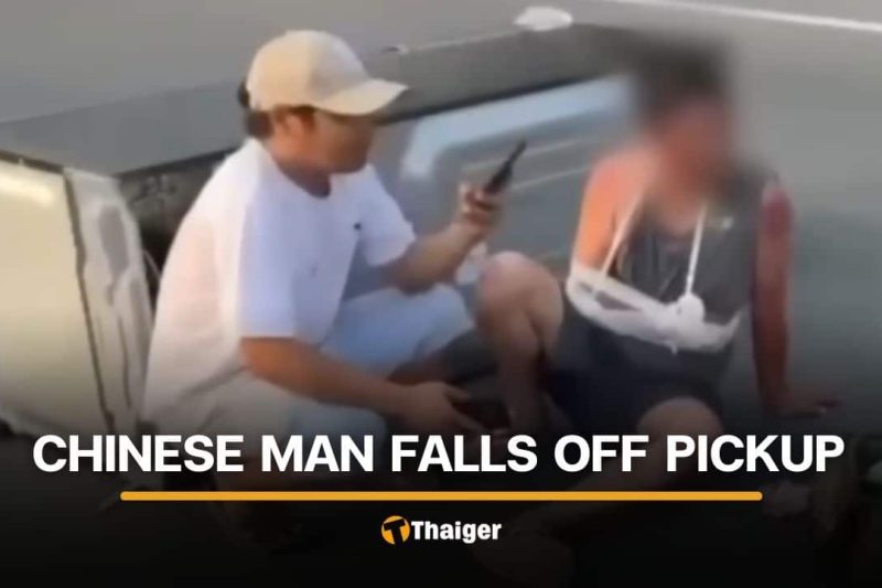 Chinese man falls from pickup truck travelling on Rayong road